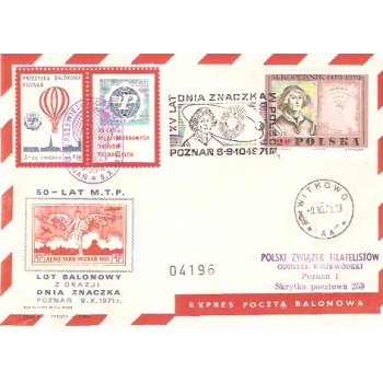 50 -LAT M.T.P. Lot Balonowy z okazji Dnia Znaczka  Poznań 9.X.1971